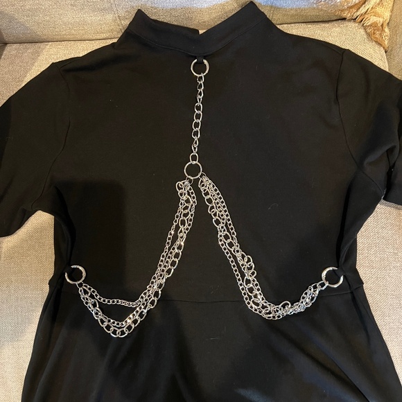 Lita Harness BlackMini Dress Silver Chain Keyhole Back Fit/Flare Removable Chain - Picture 8 of 8